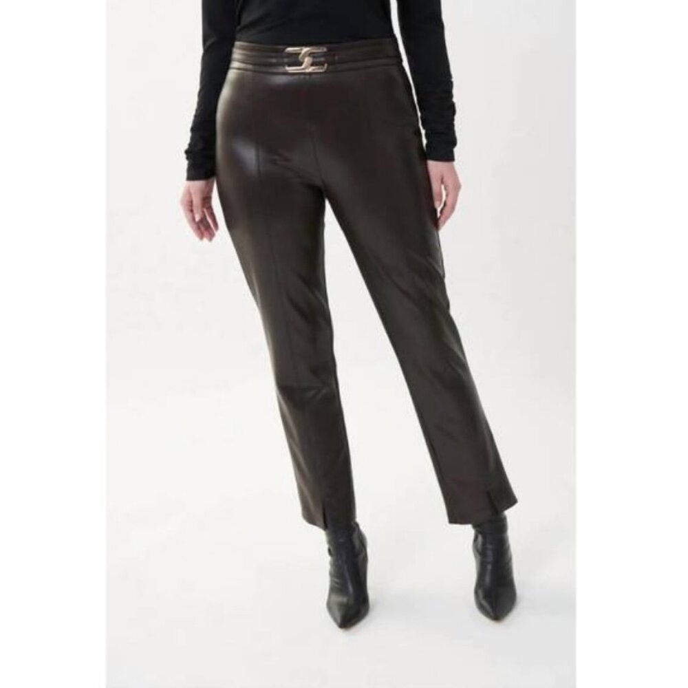 JOSEPH RIBKOFF faux leather split Straight leg pants in black (14) NWT!